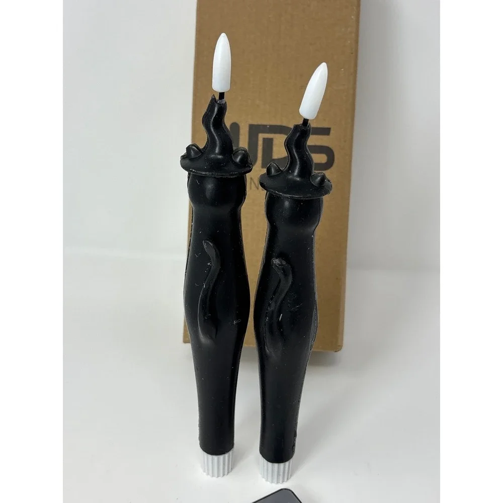 Wondrous LED Wax Black Cat Flameless Taper Candles Set of 2 with Remote‎ Timer